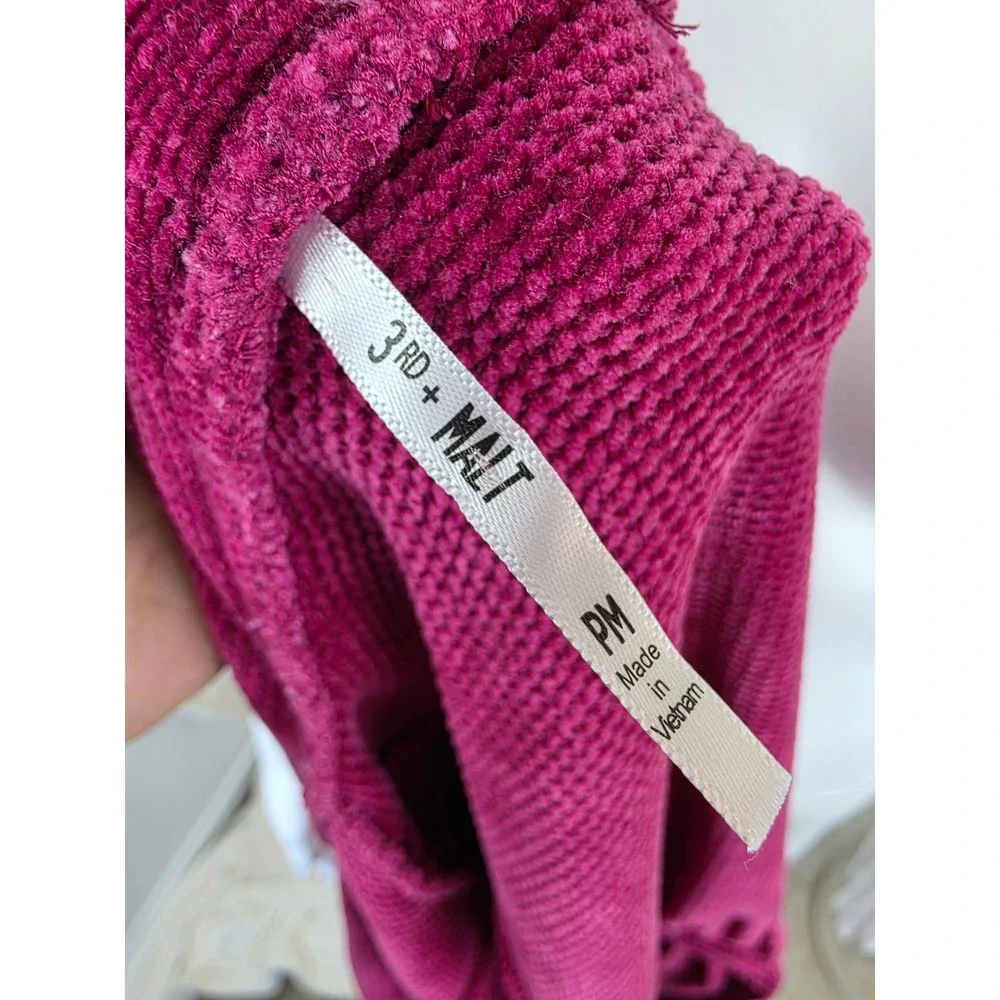 3rd + Malt‎ Womens Petite Medium Fuchsia Pink Chenille Corduroy Cardigan
